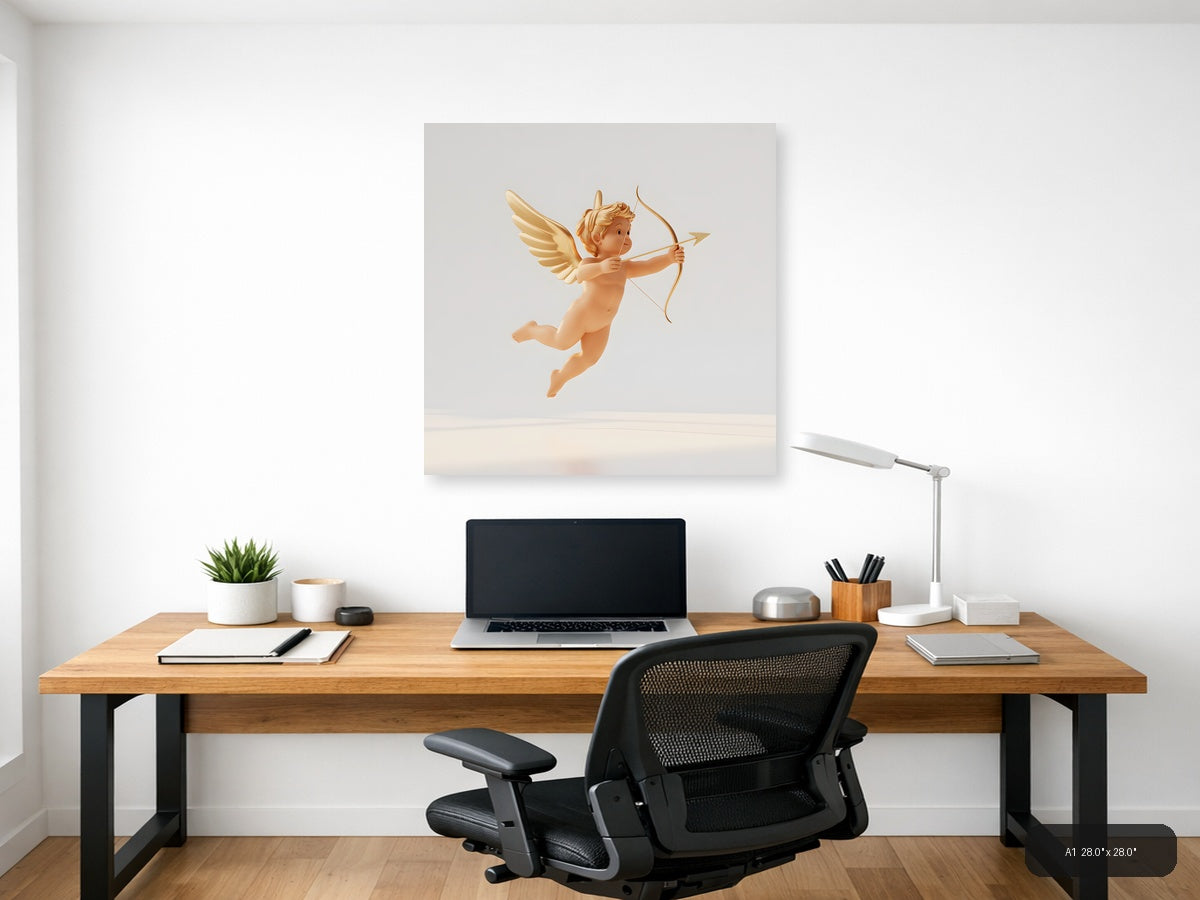 Golden Cupid with Bow and Arrow Minimalist Wall Art — A1 / Office