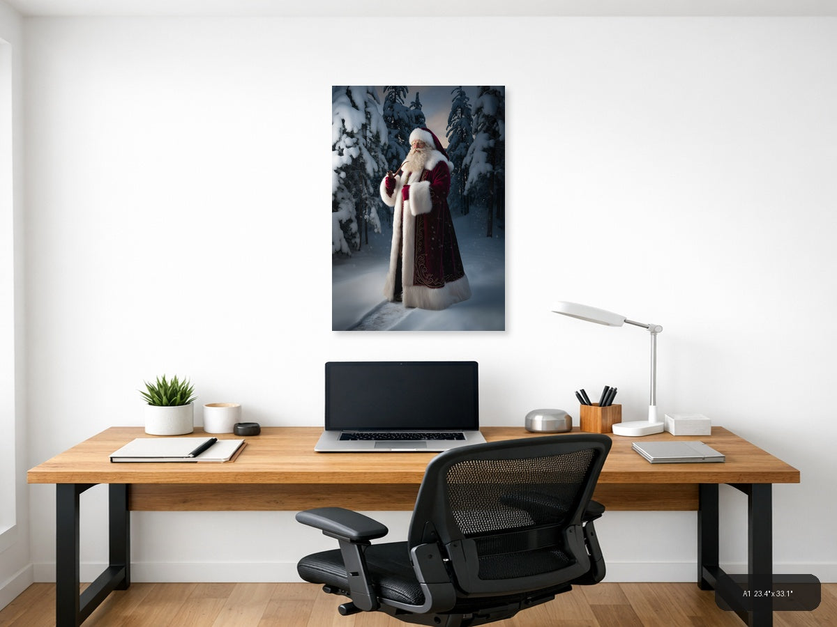 Santa in Snowy Forest Portrait Photography Wall Art — A1 / Office