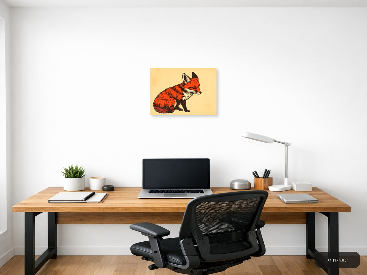 Red Fox Vintage Illustration Wall Art — A4 / Office