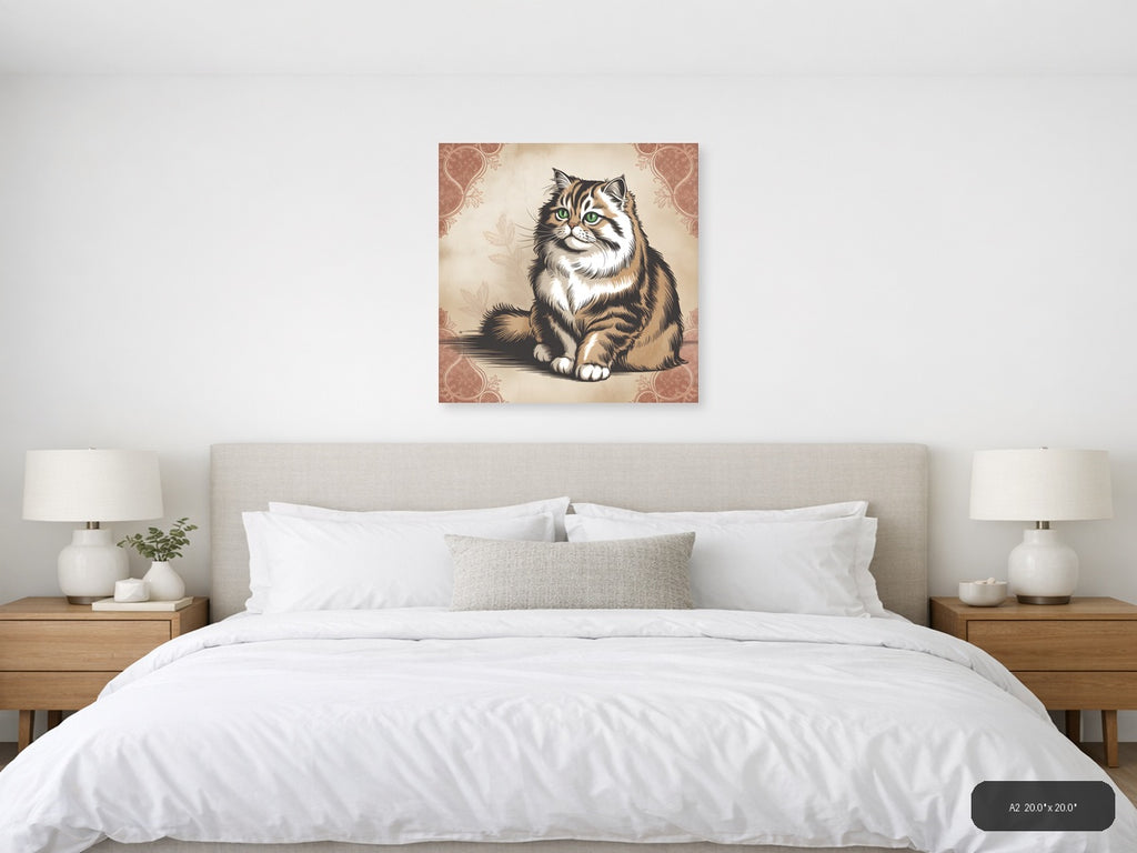 Vintage Tabby Cat with Green Eyes Square Wall Art — A2 / Bedroom