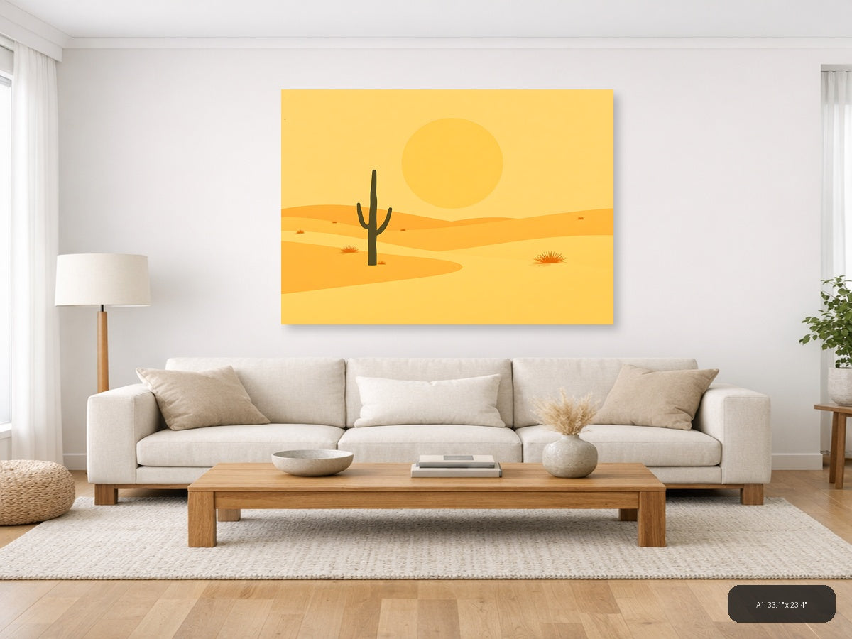 Vintage Desert Saguaro Cactus Sunset Landscape Wall Art — A1 / Living Room