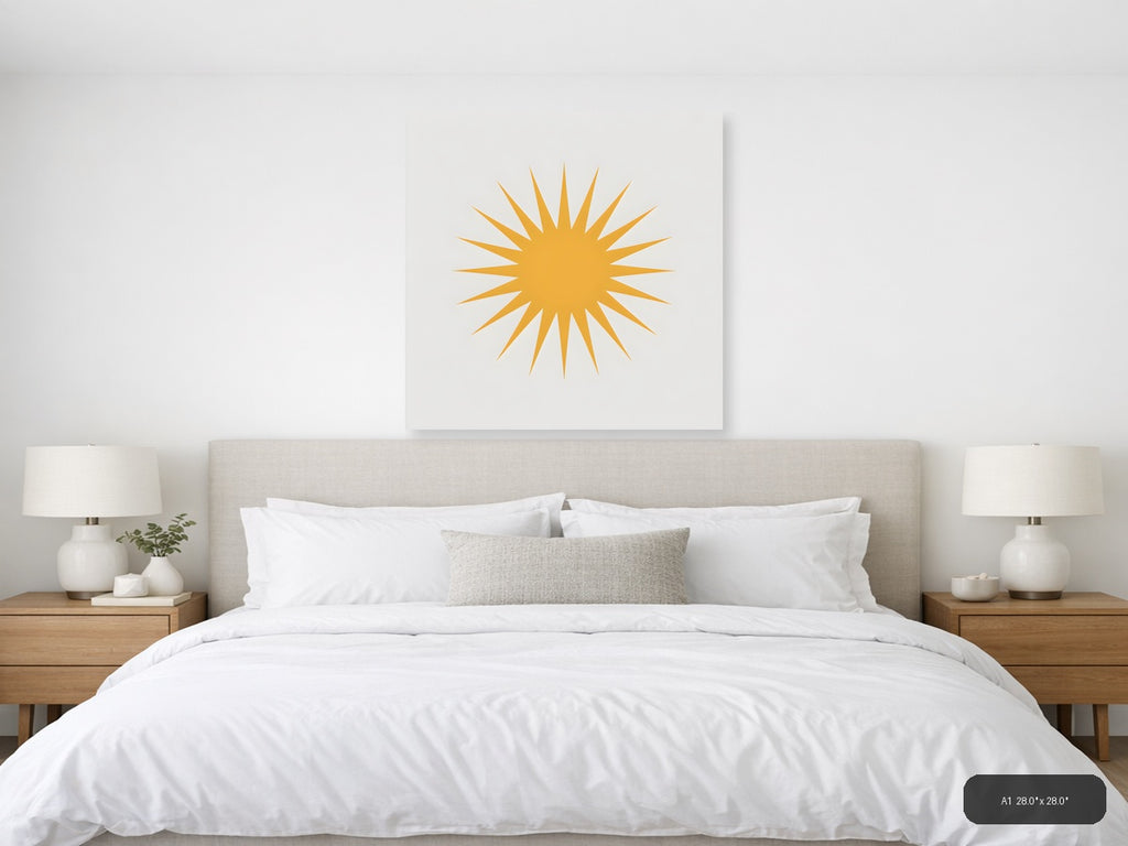 Golden Starburst Minimalist Sun Wall Art — A1 / Bedroom