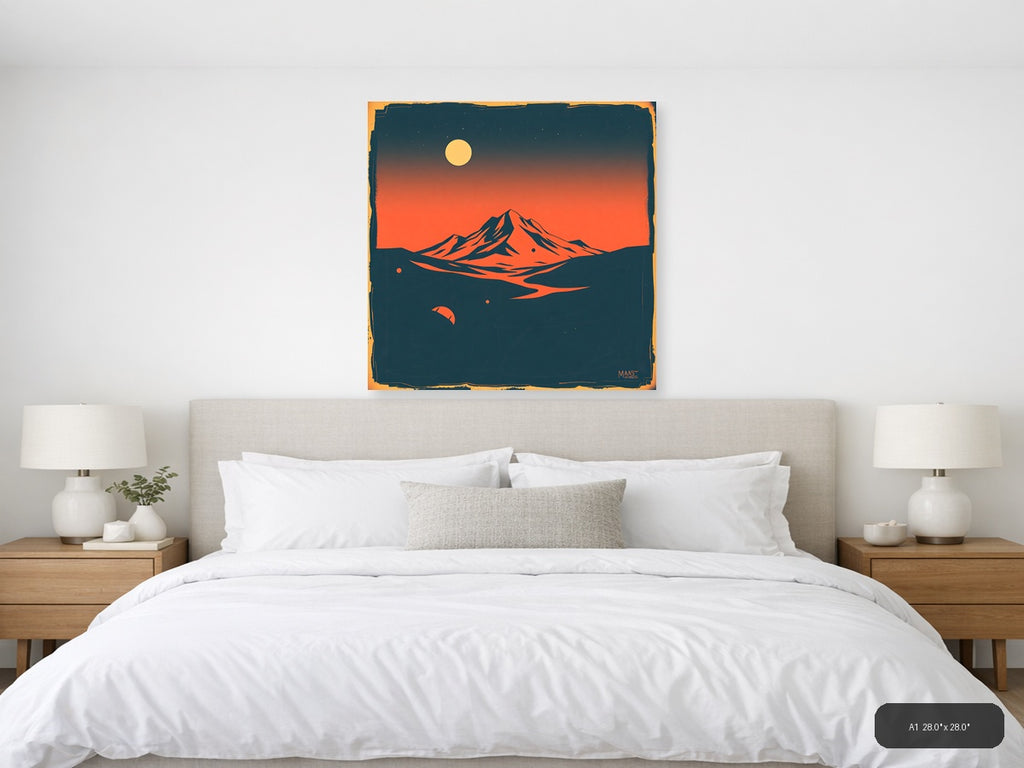Vintage Mars Landscape Mountain Moon Wall Art — A1 / Bedroom