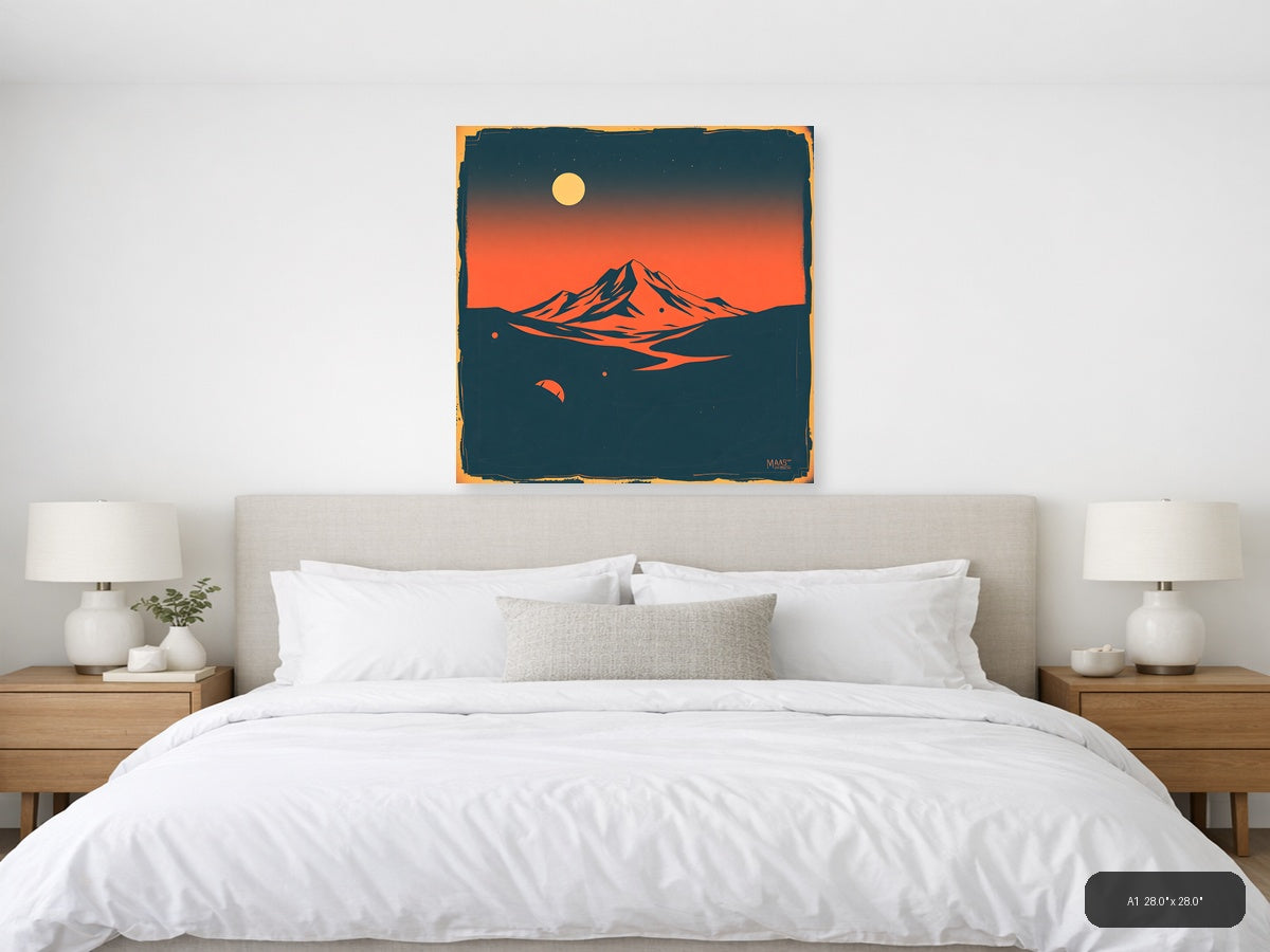 Vintage Mars Landscape Mountain Moon Wall Art — A1 / Bedroom