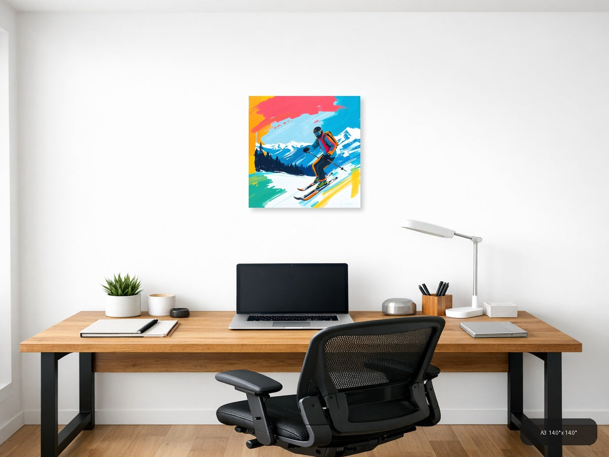 Abstract Skier Mountain Landscape Modern Wall Art — A3 / Office