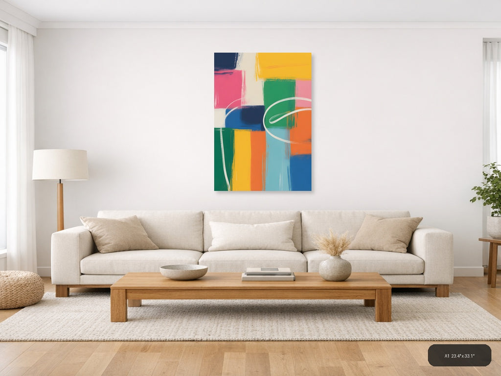 Colorful Abstract Geometric Blocks Modern Wall Art — A1 / Living Room