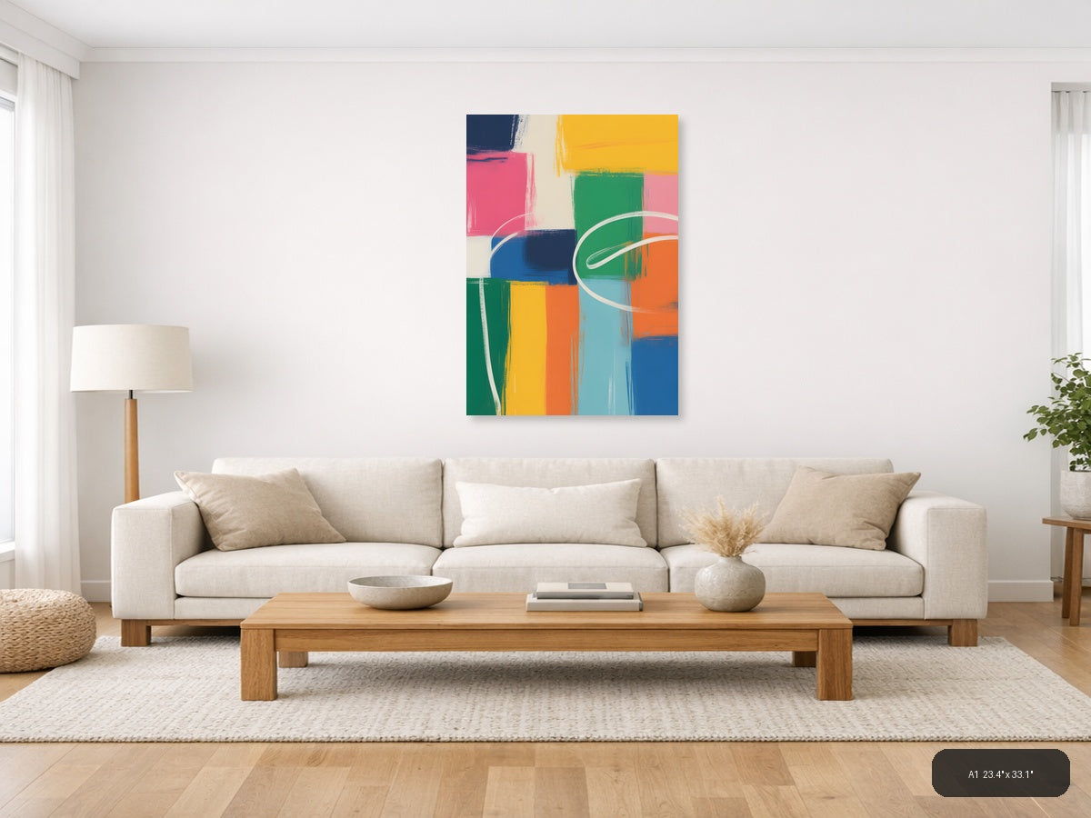 Colorful Abstract Geometric Blocks Modern Wall Art — A1 / Living Room
