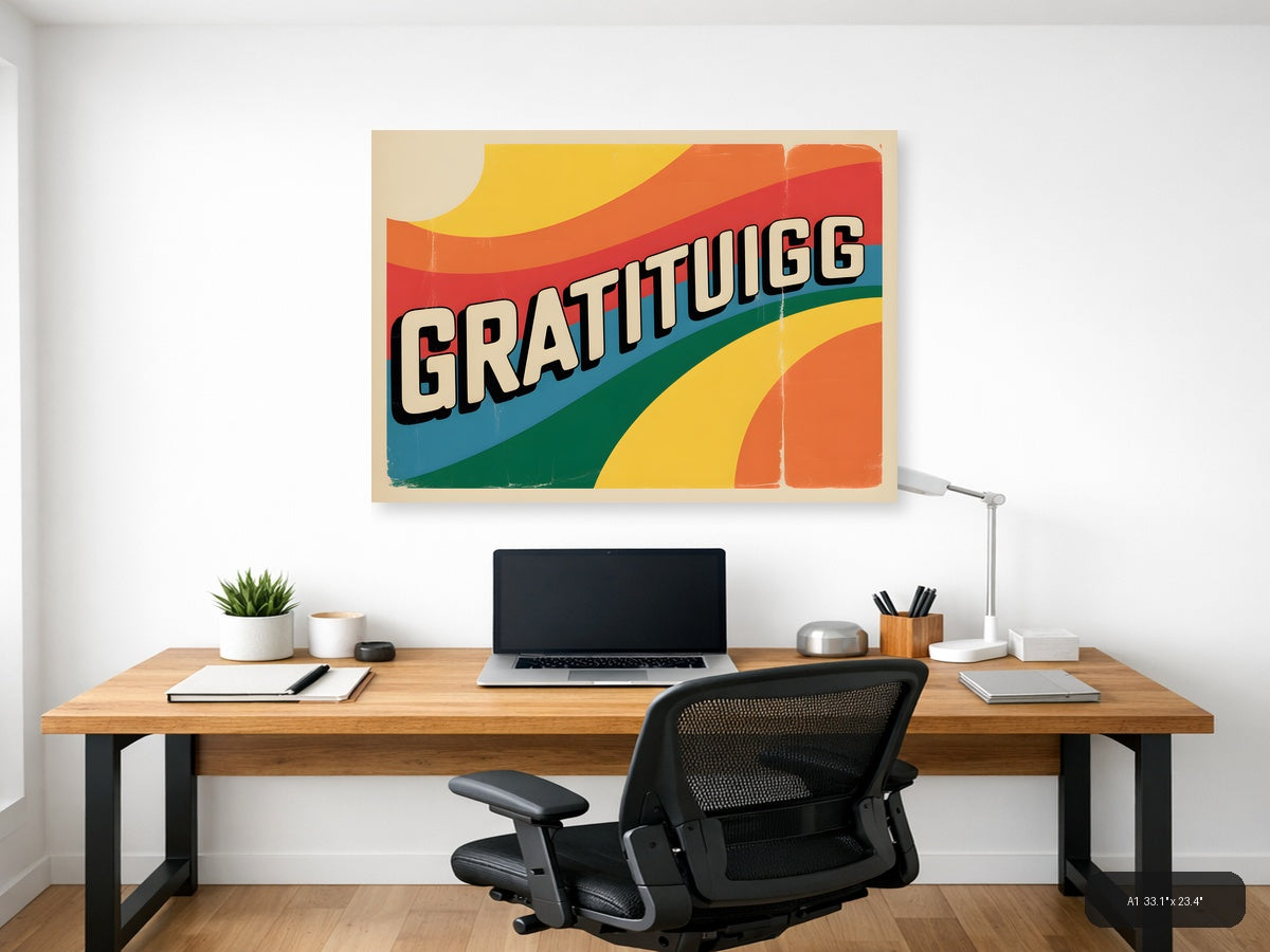 Gratitugg Vintage Retro Rainbow Waves Wall Art — A1 / Office