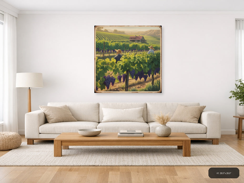 Vintage Vineyard Harvest Landscape Wall Art — A1 / Living Room