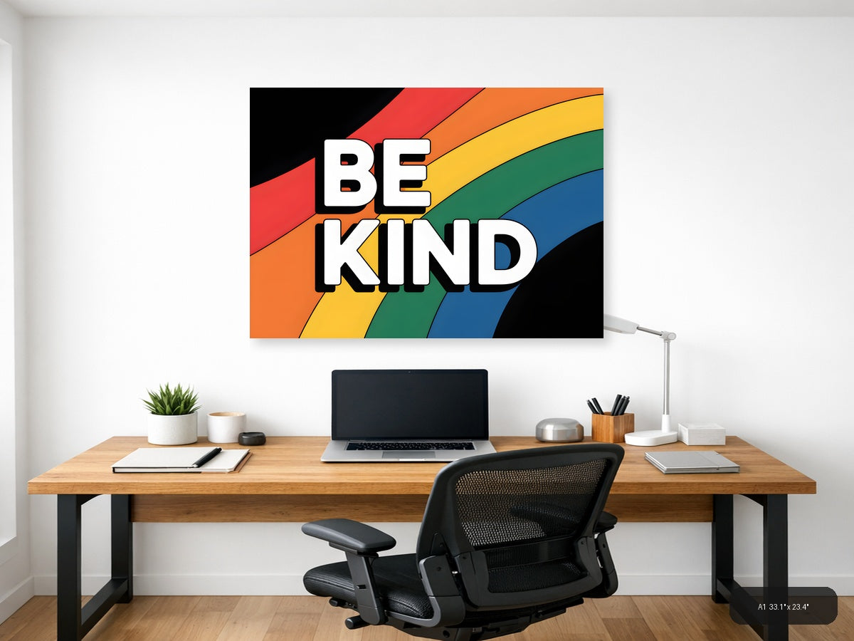 Be Kind Rainbow Typography Photography Wall Art — A1 / Office