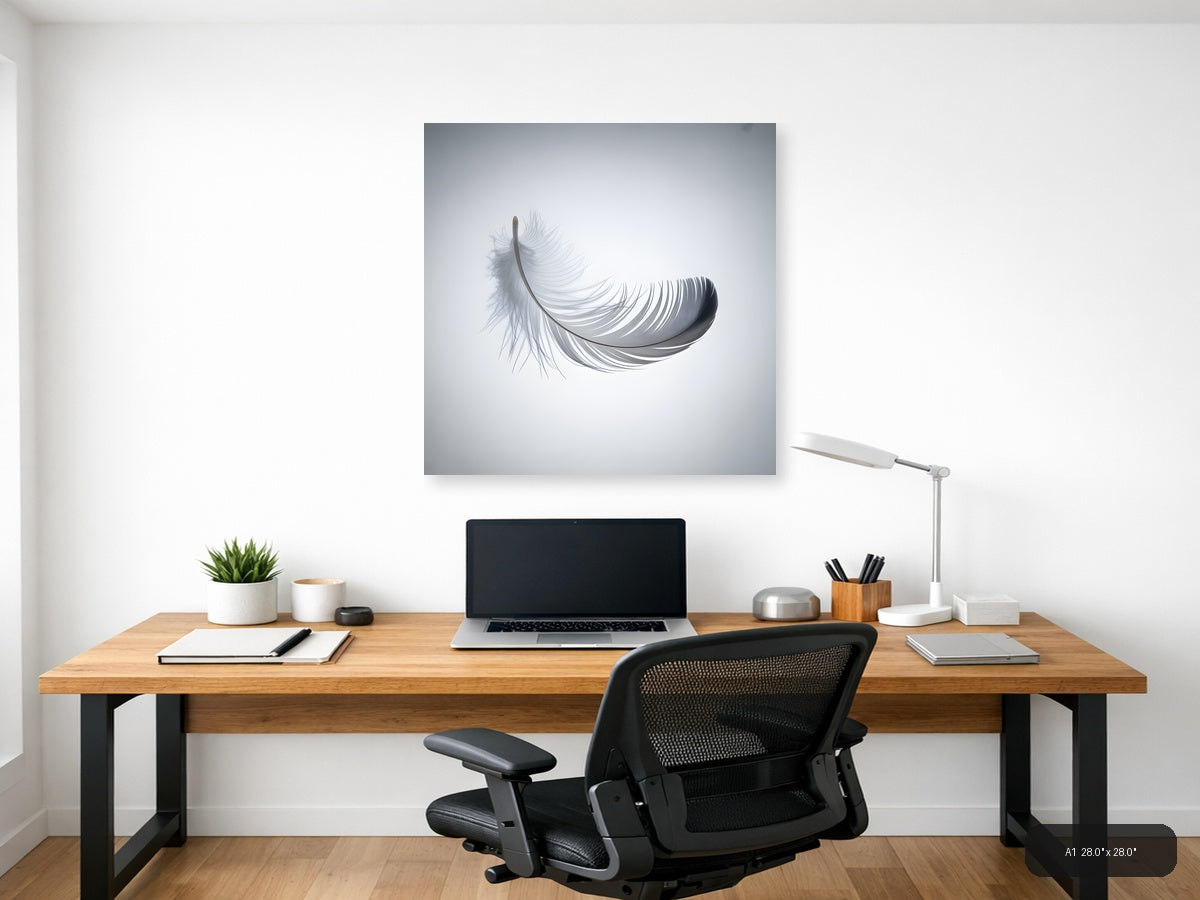 Minimalist Gray Feather Floating Wall Art — A1 / Office
