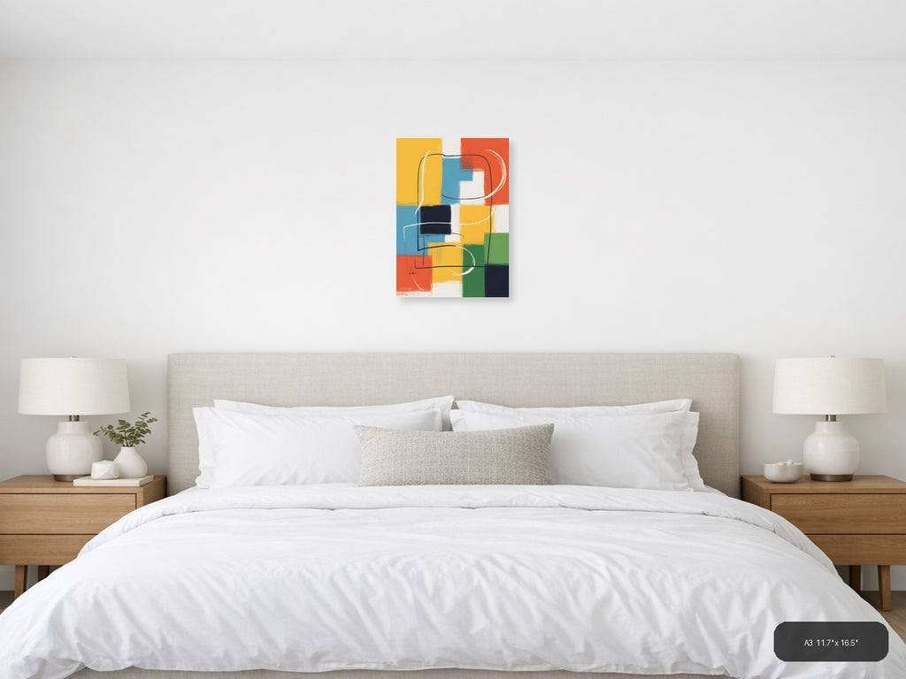 Colorful Abstract Geometric Blocks Lines Wall Art — A3 / Bedroom