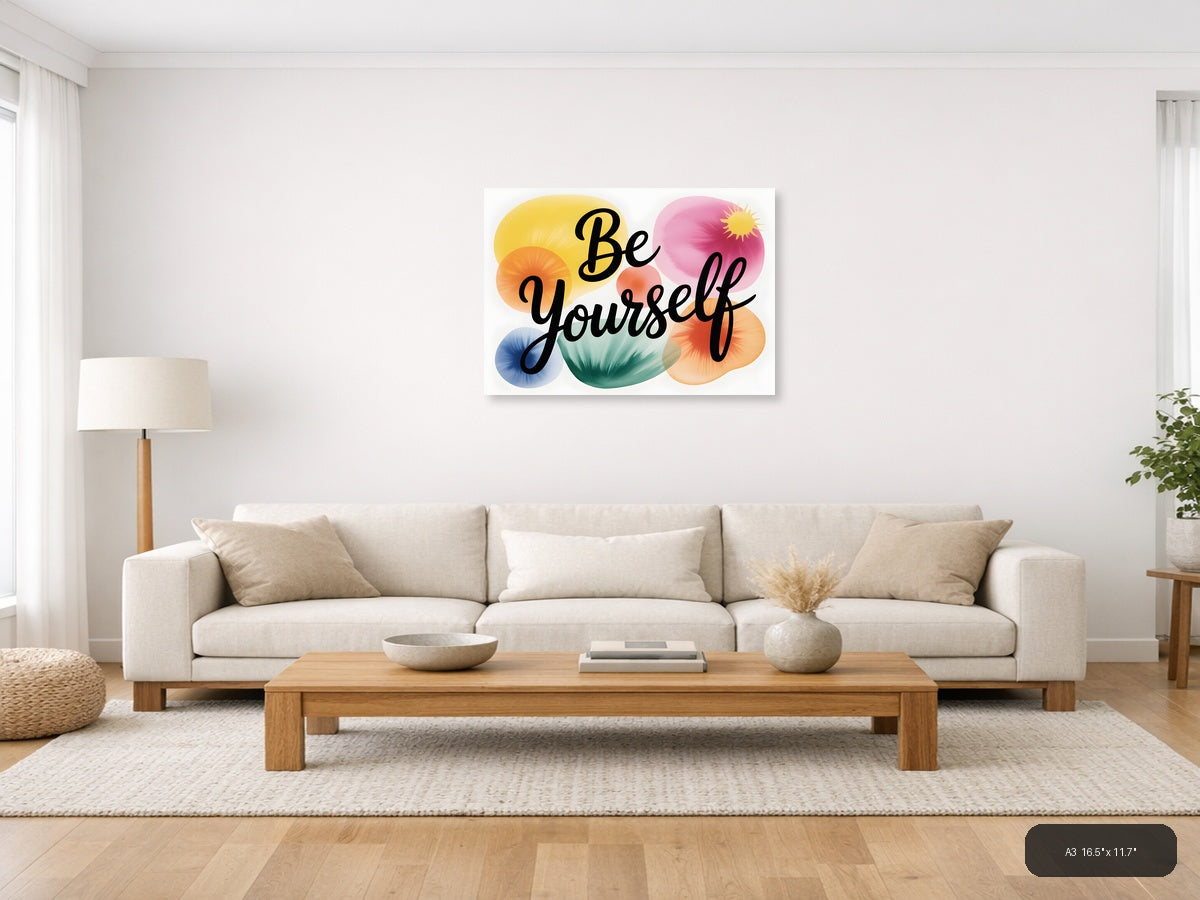 Be Yourself Watercolor Motivational Quote Wall Art — A3 / Living Room