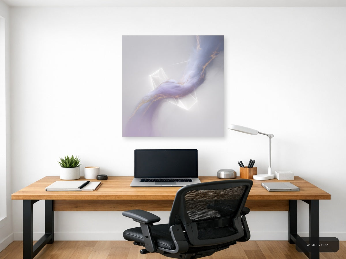 Abstract Lavender Flow with Gold Accents Minimalist Wall Art — A1 / Office