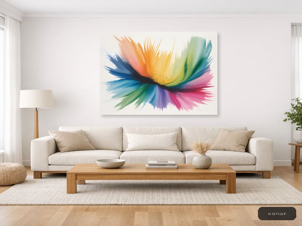 Rainbow Watercolor Splash Abstract Wall Art — A1 / Living Room