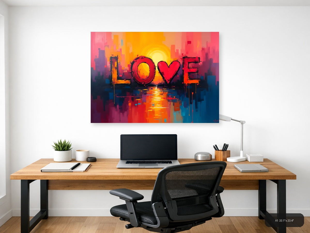 LOVE Abstract Sunset Cityscape Canvas Wall Art — A1 / Office