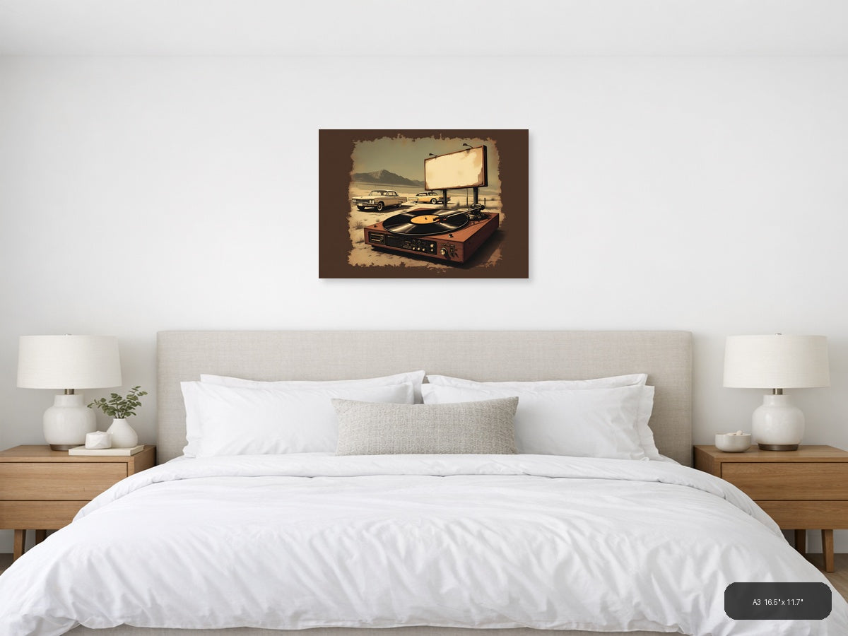 Vintage Drive-In Diner with Record Player Wall Art — A3 / Bedroom