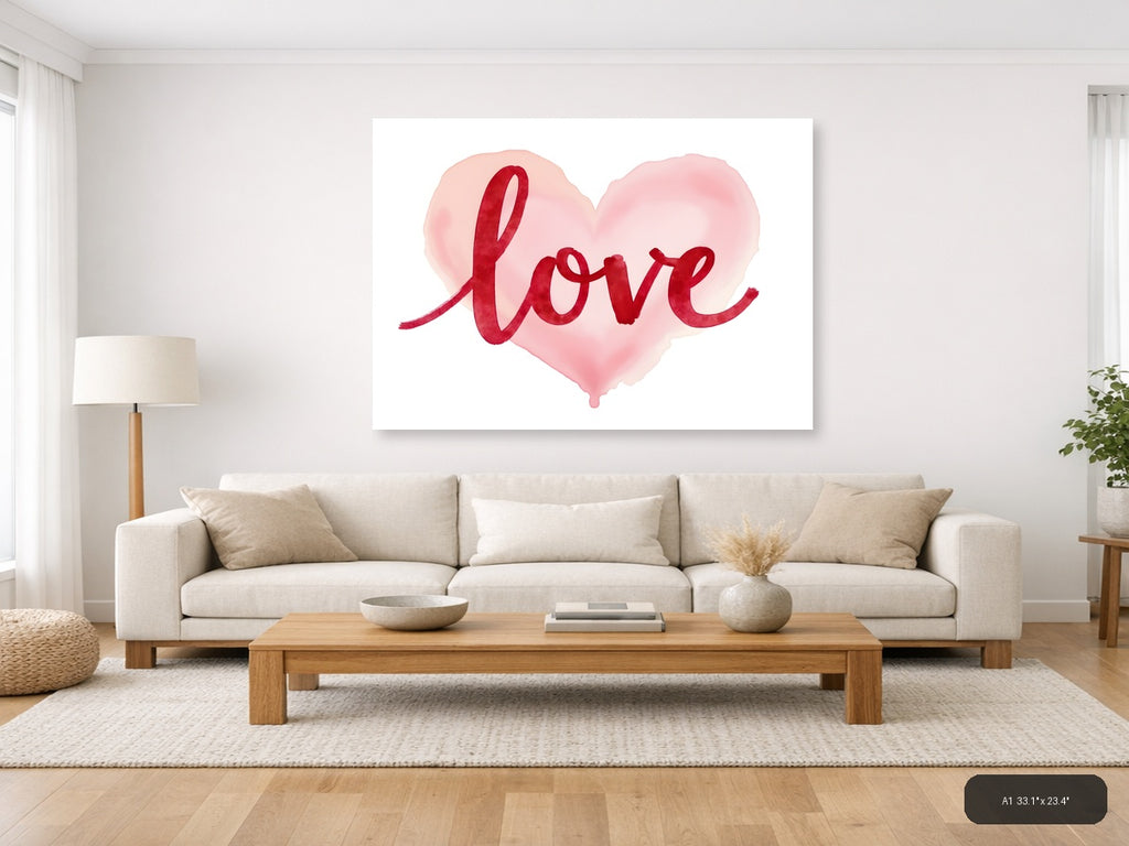 Love Red Watercolor Heart Wall Art — A1 / Living Room
