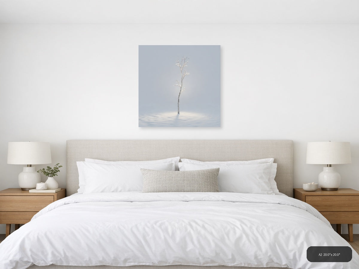 Minimalist Frosted Birch Tree Winter Wall Art — A2 / Bedroom