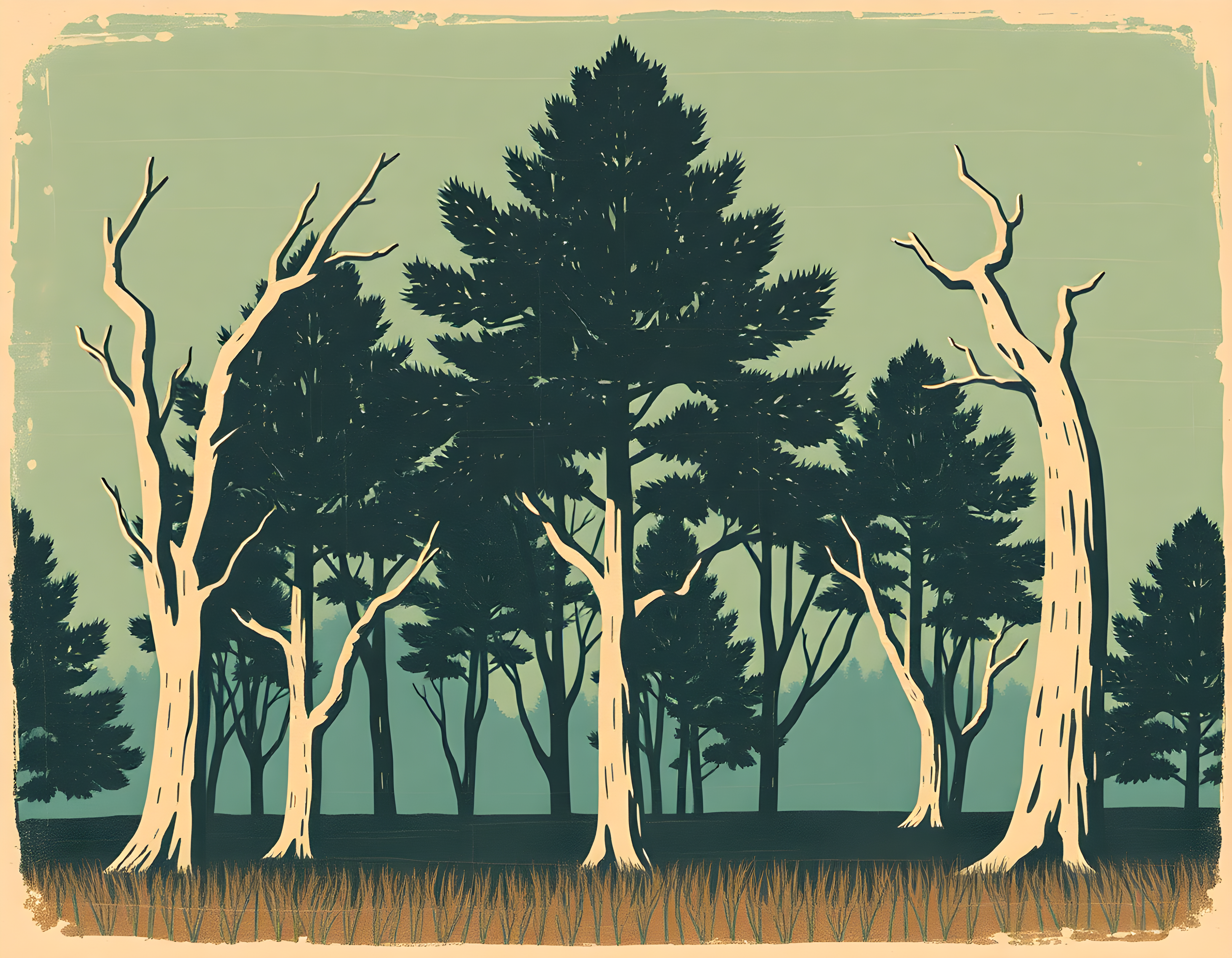 Vintage Forest Landscape with Tall Trees Wall Art