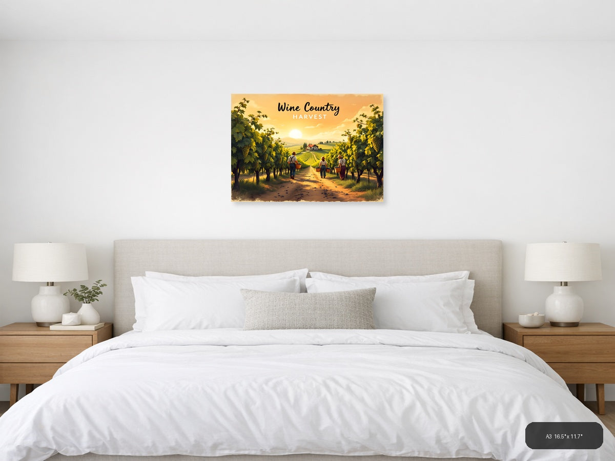 Vintage Wine Country Harvest Vineyard Workers Wall Art — A3 / Bedroom