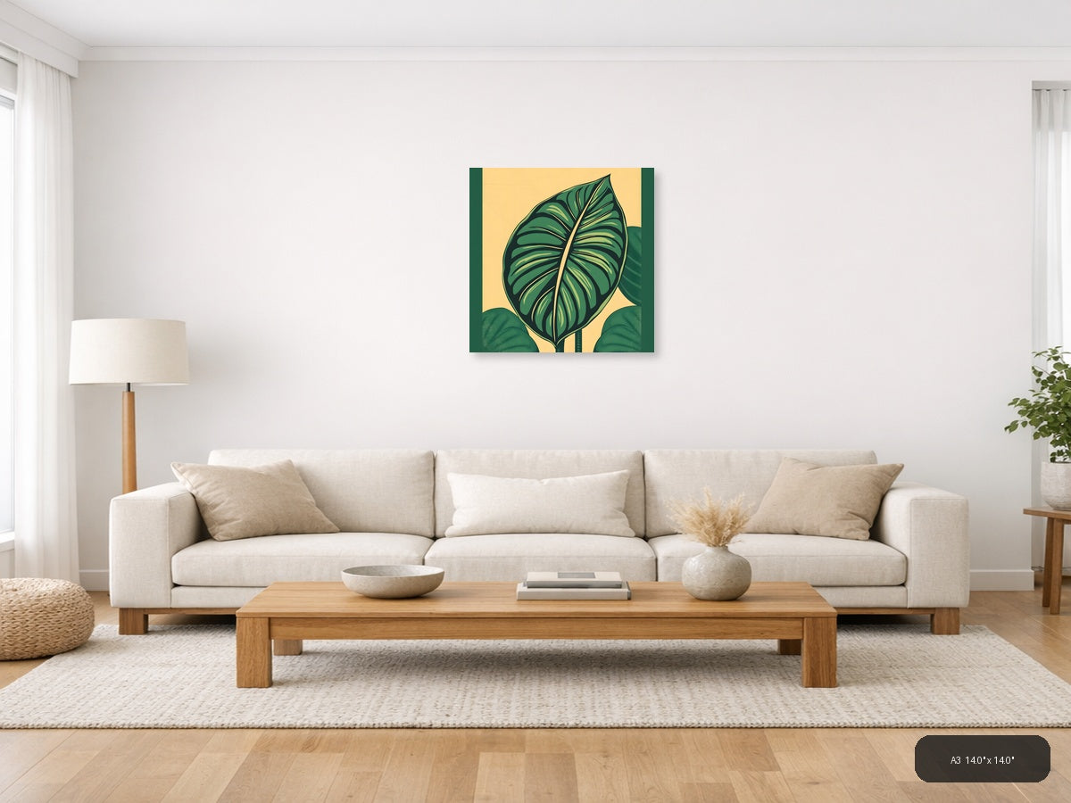 Vintage Green Leaf Botanical Illustration Wall Art — A3 / Living Room
