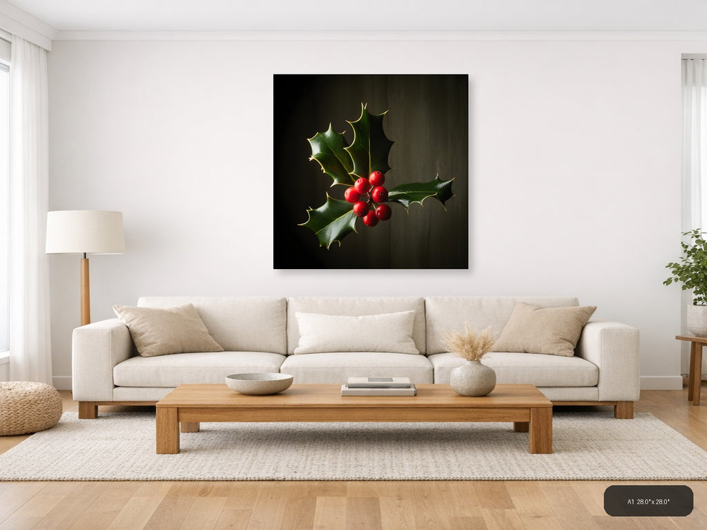 Holly Berries & Leaves Fine Art Photography Wall Art — A1 / Living Room