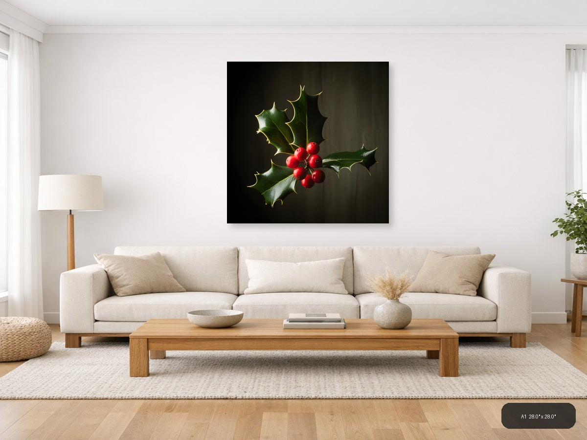 Holly Berries & Leaves Fine Art Photography Wall Art — A1 / Living Room