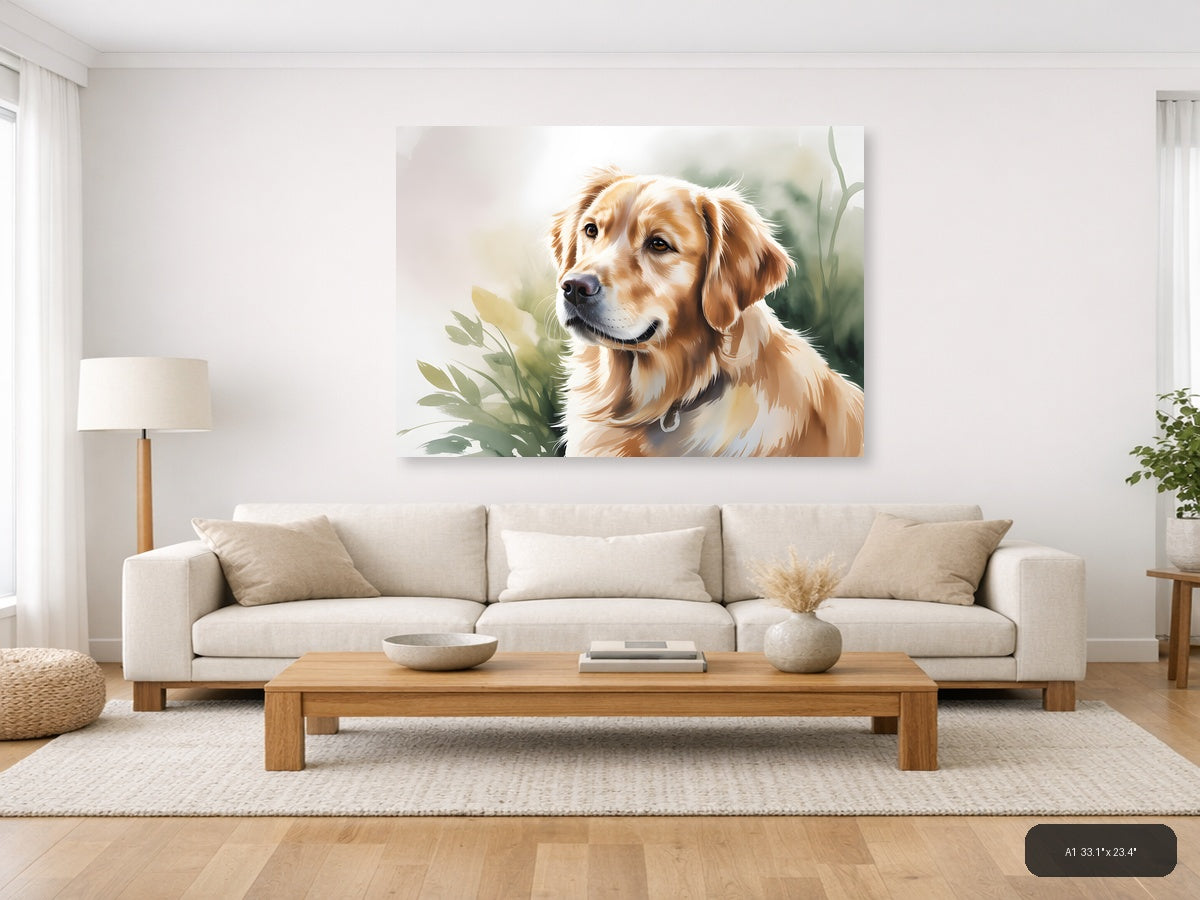 Golden Retriever Portrait Watercolor Wall Art — A1 / Living Room