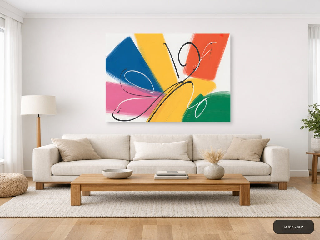 Colorful Abstract Butterfly with Paint Strokes Wall Art — A1 / Living Room