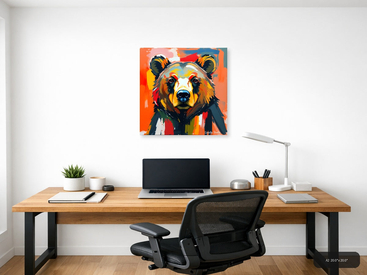 Colorful Abstract Bear Portrait Modern Wall Art — A2 / Office