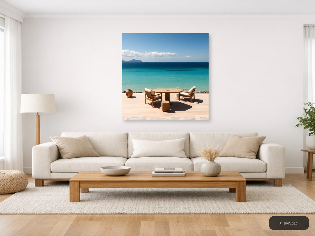 Minimalist Coastal Terrace Ocean View Wall Art — A1 / Living Room