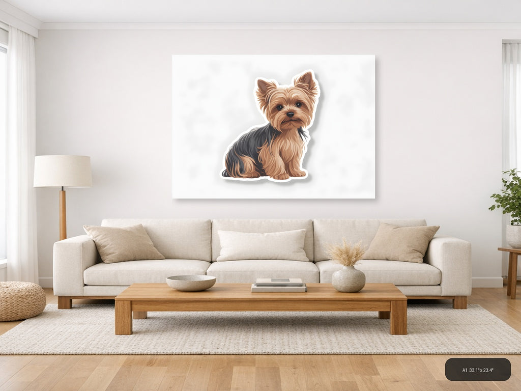 Cute Yorkie Puppy Minimalist Portrait Wall Art — A1 / Living Room