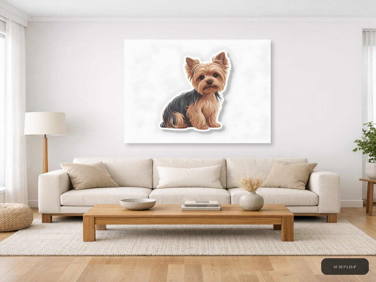 Cute Yorkie Puppy Minimalist Portrait Wall Art — A1 / Living Room