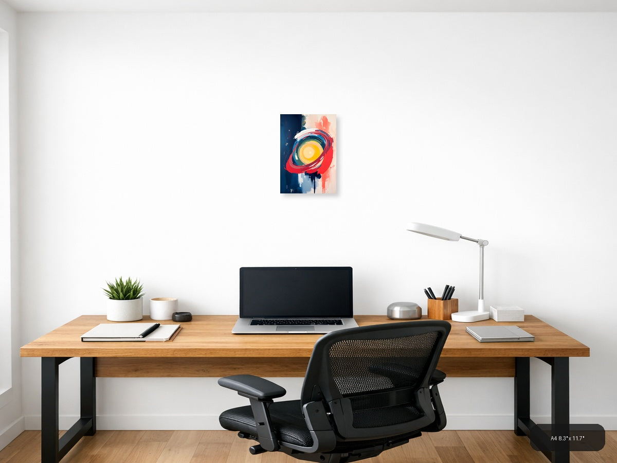 Abstract Concentric Eye Circle Red Blue Yellow Wall Art — A4 / Office