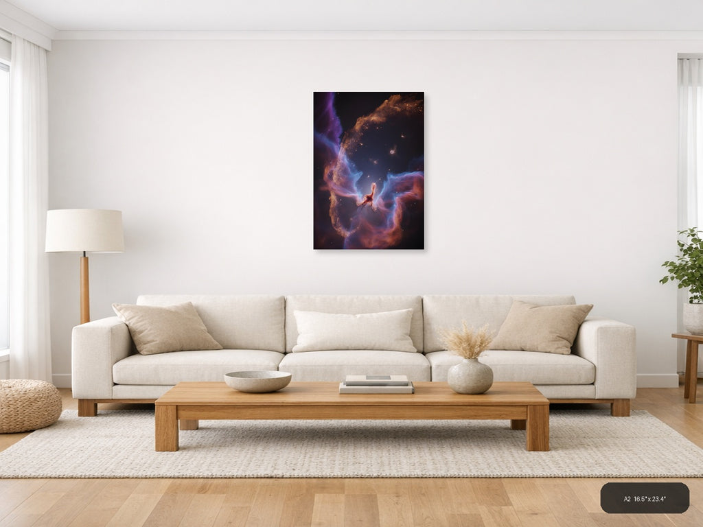 Cosmic Nebula with Golden Stars - Space Photography Wall Art — A2 / Living Room
