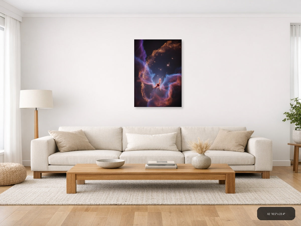 Cosmic Nebula with Golden Stars - Space Photography Wall Art — A2 / Living Room