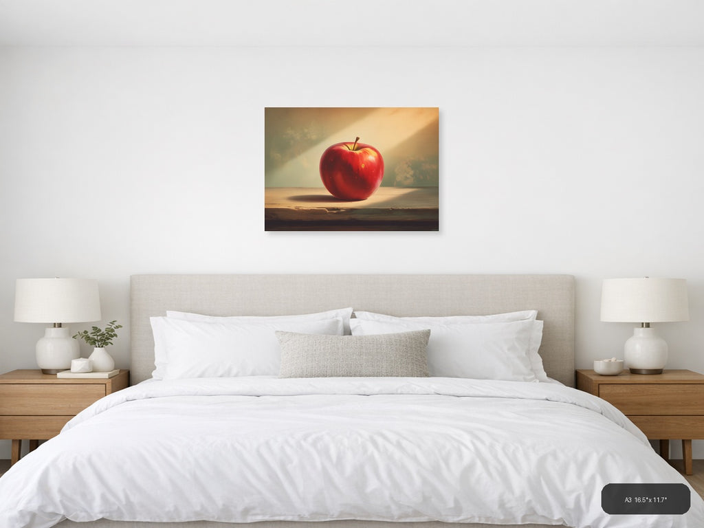 Vintage Red Apple Sunlit Still Life Wall Art — A3 / Bedroom