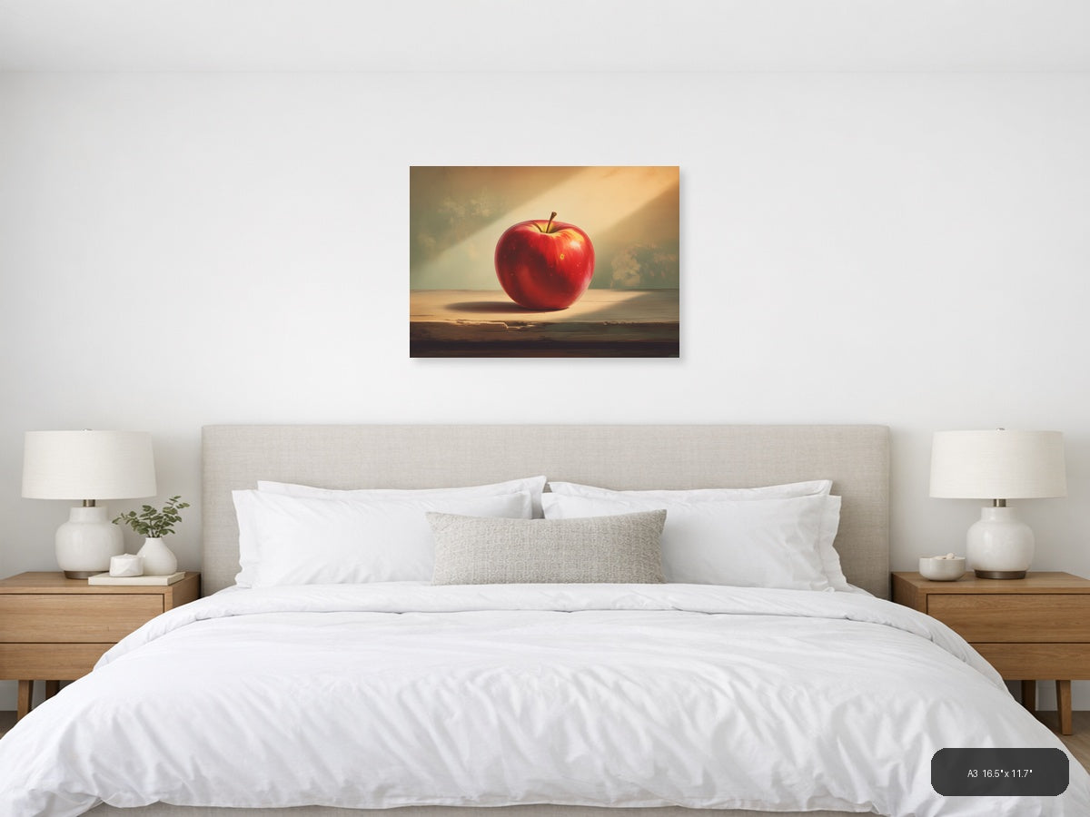 Vintage Red Apple Sunlit Still Life Wall Art — A3 / Bedroom