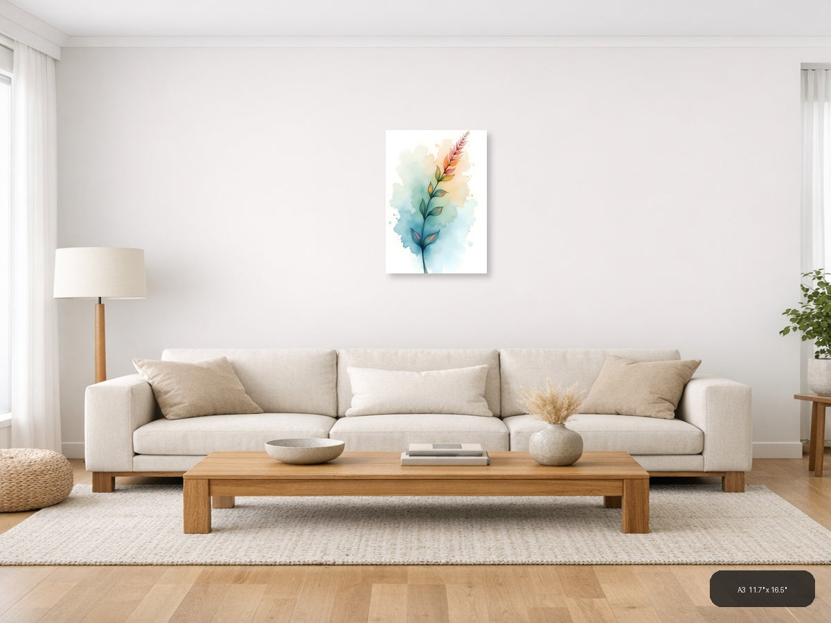 Watercolor Flowering Plant with Gradient Background Wall Art — A3 / Living Room