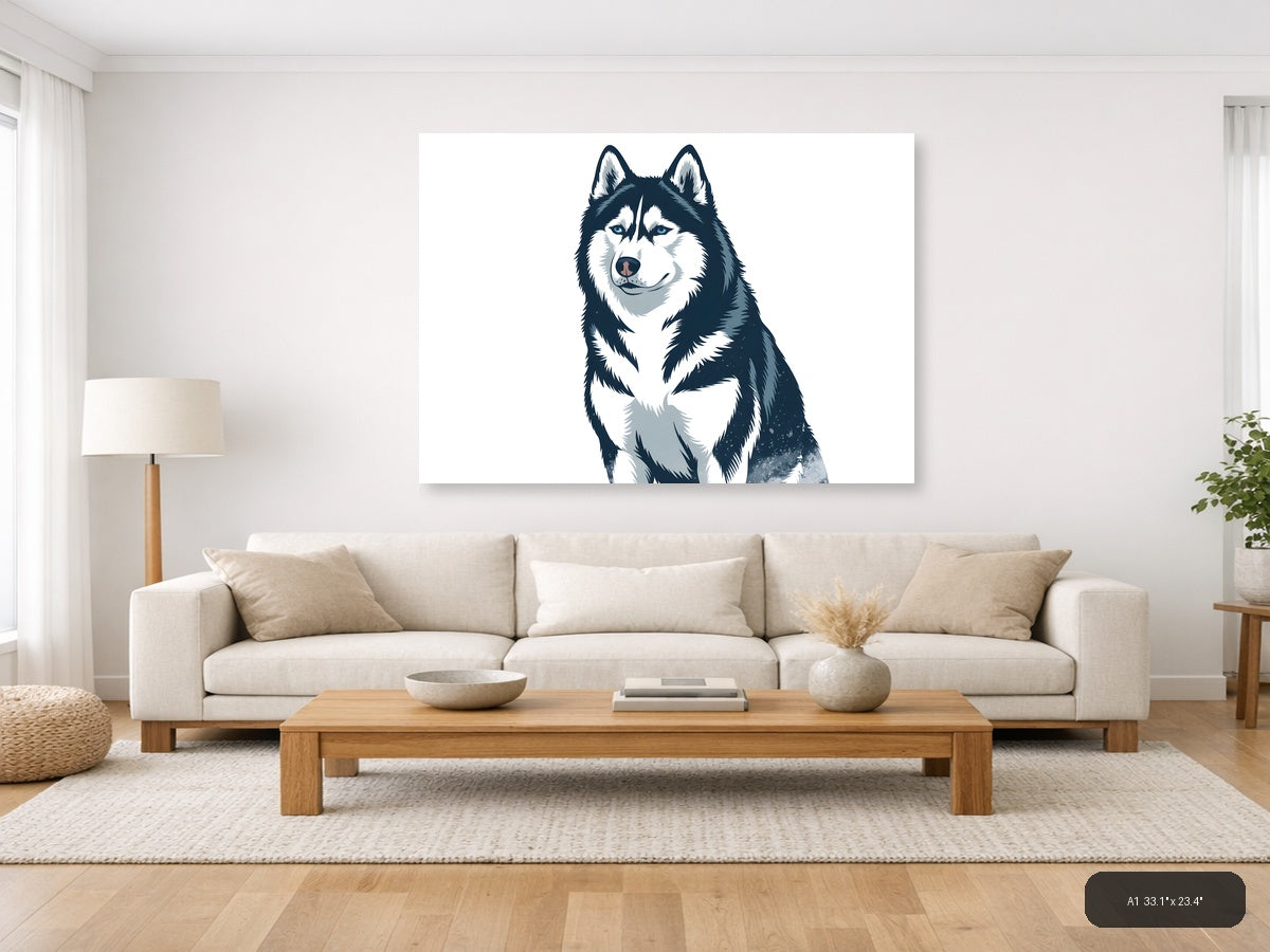 Husky Portrait Minimalist Black and White Wall Art — A1 / Living Room