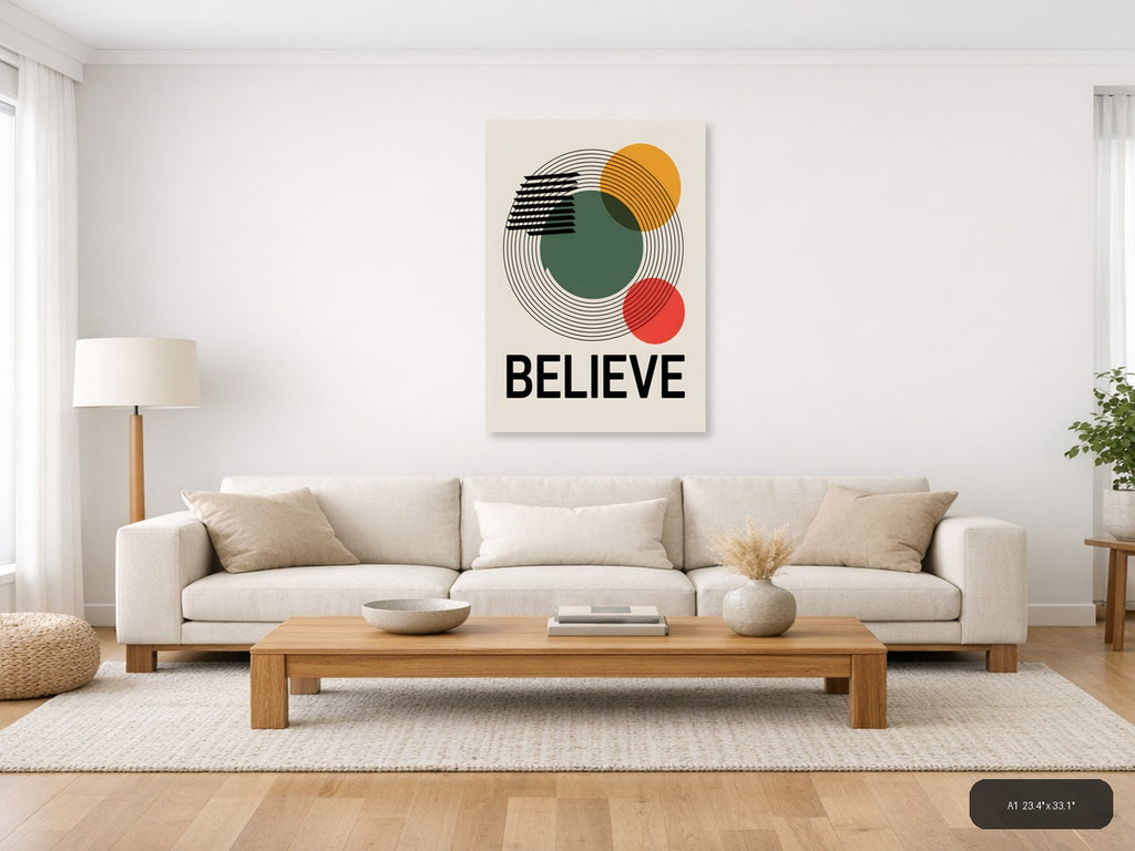 Believe Geometric Line Art with Circles Wall Art — A1 / Living Room