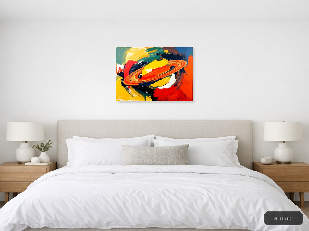 Vibrant Abstract Planet Ring Modern Colorful Wall Art — A3 / Bedroom