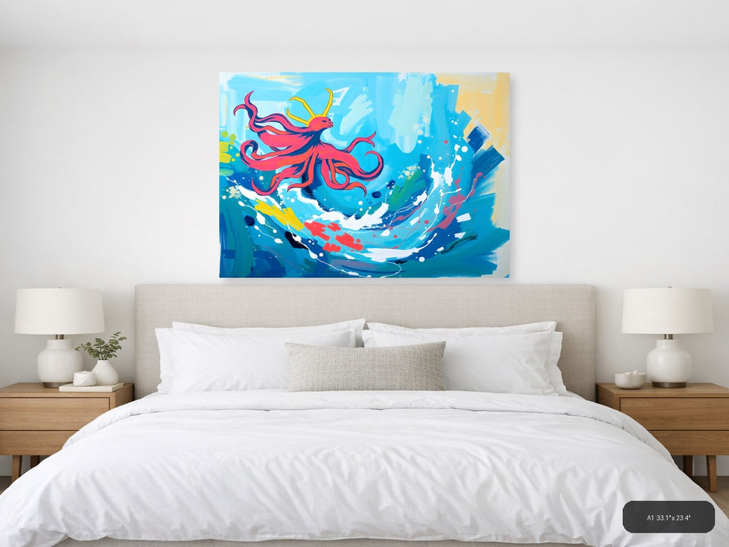 Red Phoenix Abstract Blue Sky Canvas Wall Art — A1 / Bedroom
