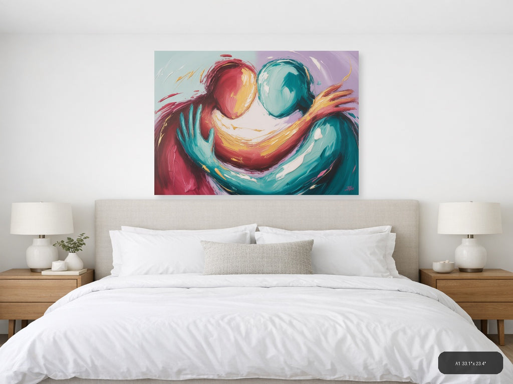 Abstract Colorful Figures Embracing Modern Wall Art — A1 / Bedroom