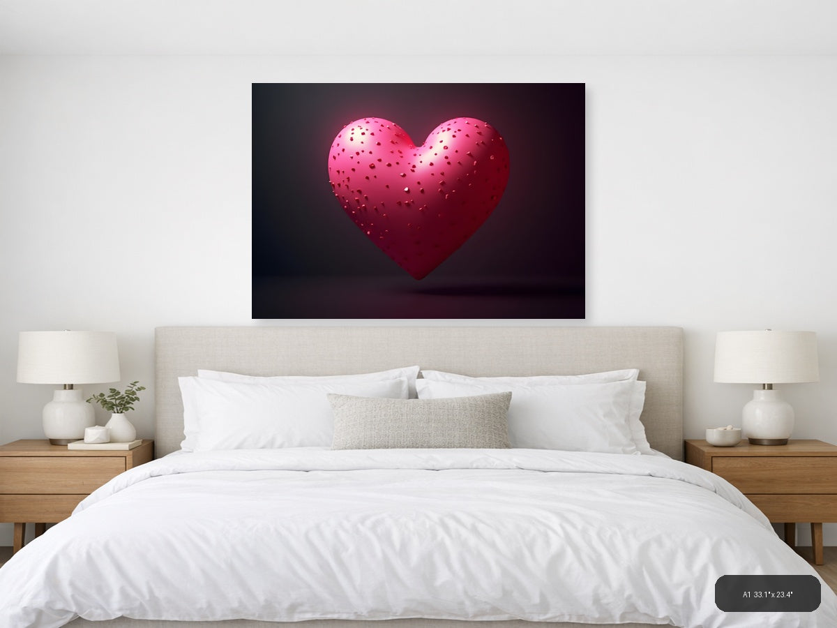 3D Pink Heart with Textured Surface Photography Wall Art — A1 / Bedroom