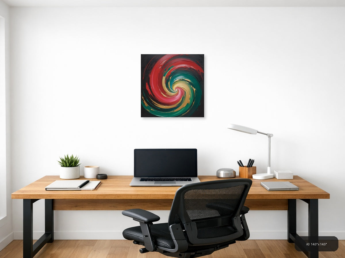 Colorful Abstract Spiral Red Green Gold Wall Art — A3 / Office