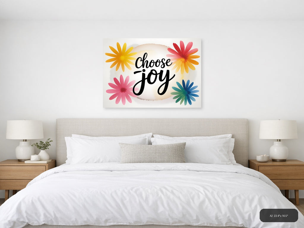 Choose Joy Watercolor Flowers Landscape Wall Art — A2 / Bedroom