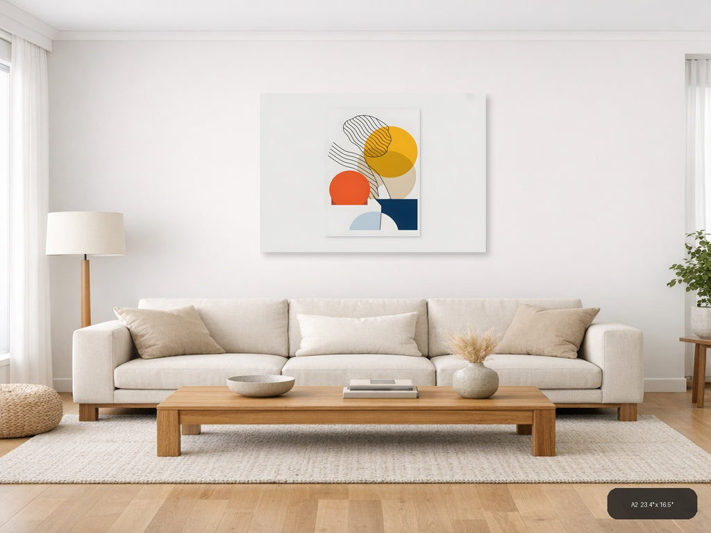 Minimalist Abstract Geometric Circles Line Art Wall Art — A2 / Living Room