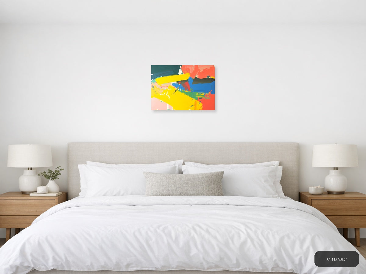 Vibrant Abstract Landscape with Boats - Modern Wall Art — A4 / Bedroom